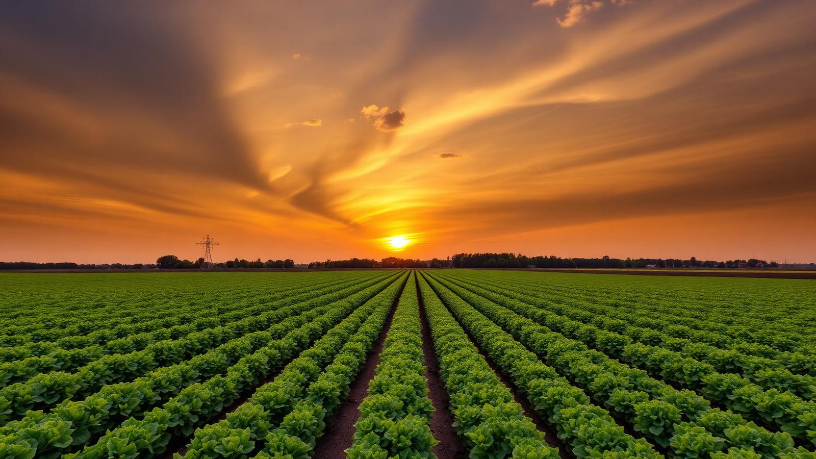 Vegetable field at sunset